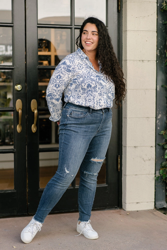 Andrea High Waist Skinny Jeans with Rips - PLUS