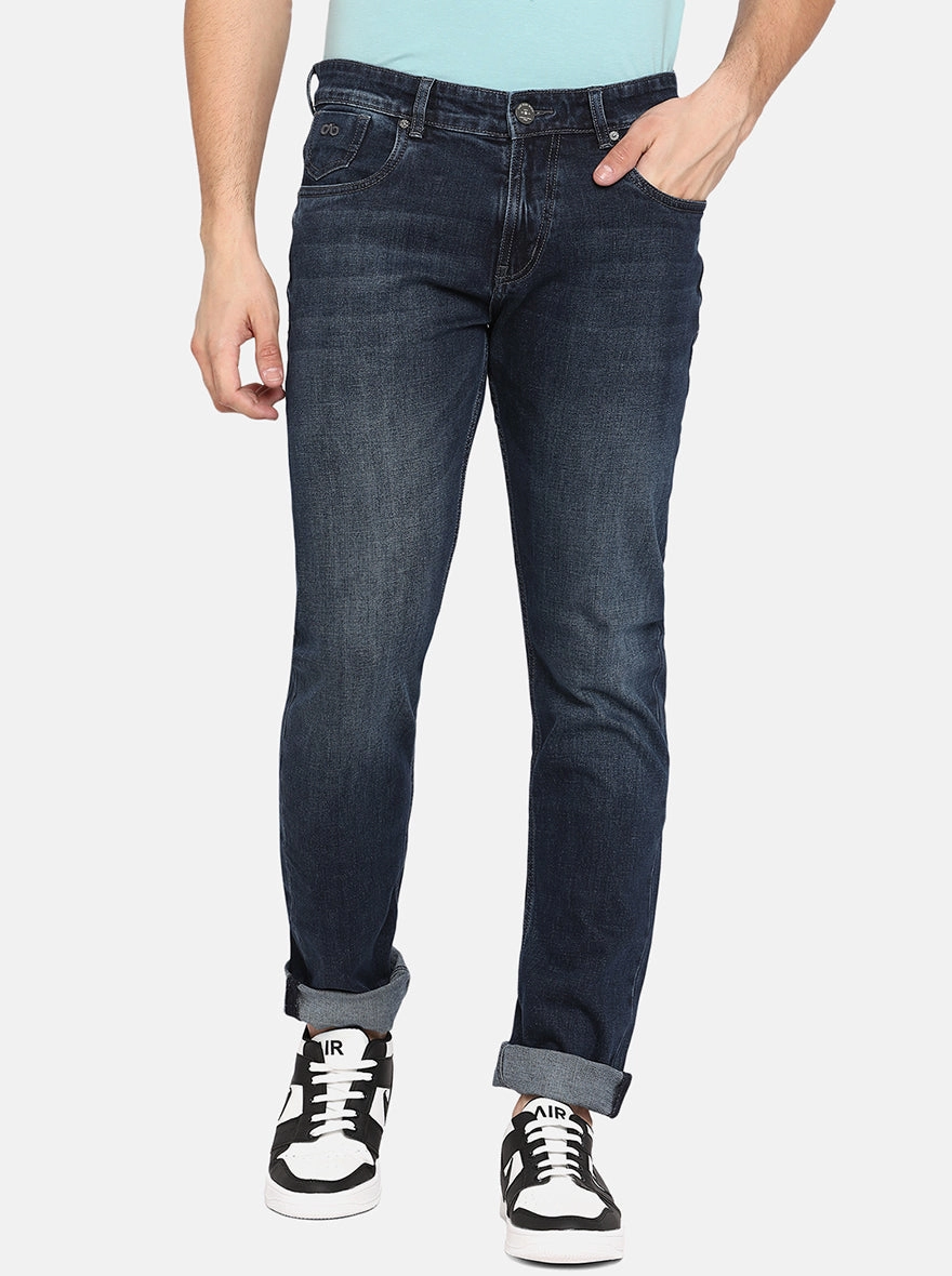 Blue Solid Slim Fit Jeans | JadeBlue