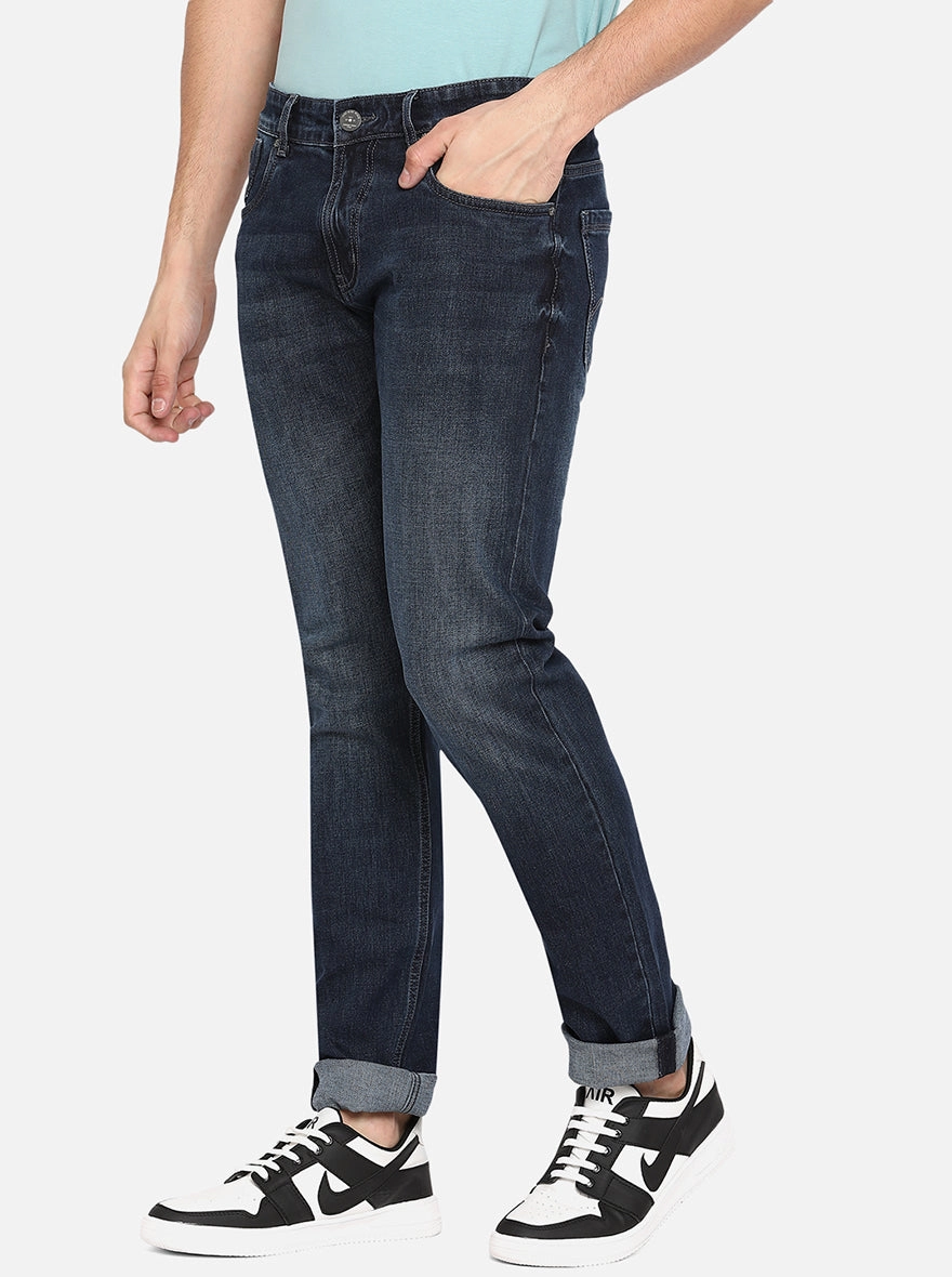 Blue Solid Slim Fit Jeans | JadeBlue
