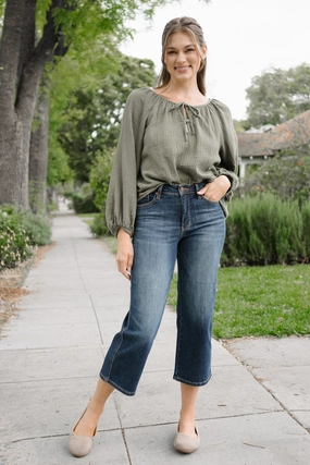 Cassandra Mid Rise Tummy Control Crop Wide Leg Jeans