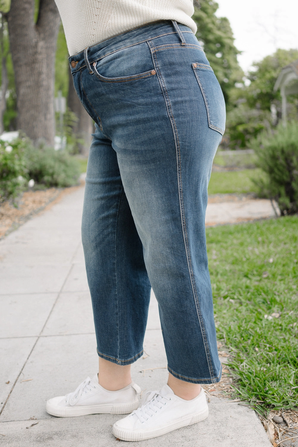 Cassandra Mid Rise Tummy Control Crop Wide Leg Jeans - PLUS