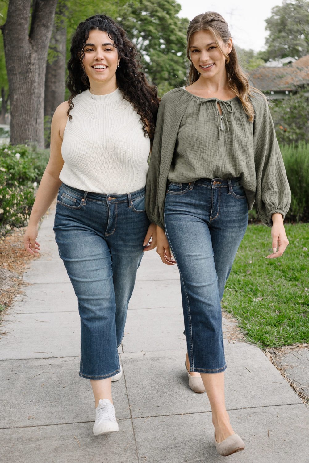 Cassandra Mid Rise Tummy Control Crop Wide Leg Jeans - PLUS