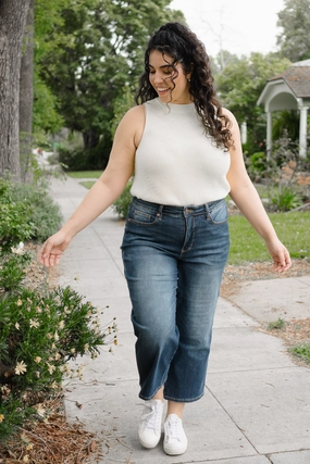 Cassandra Mid Rise Tummy Control Crop Wide Leg Jeans - PLUS