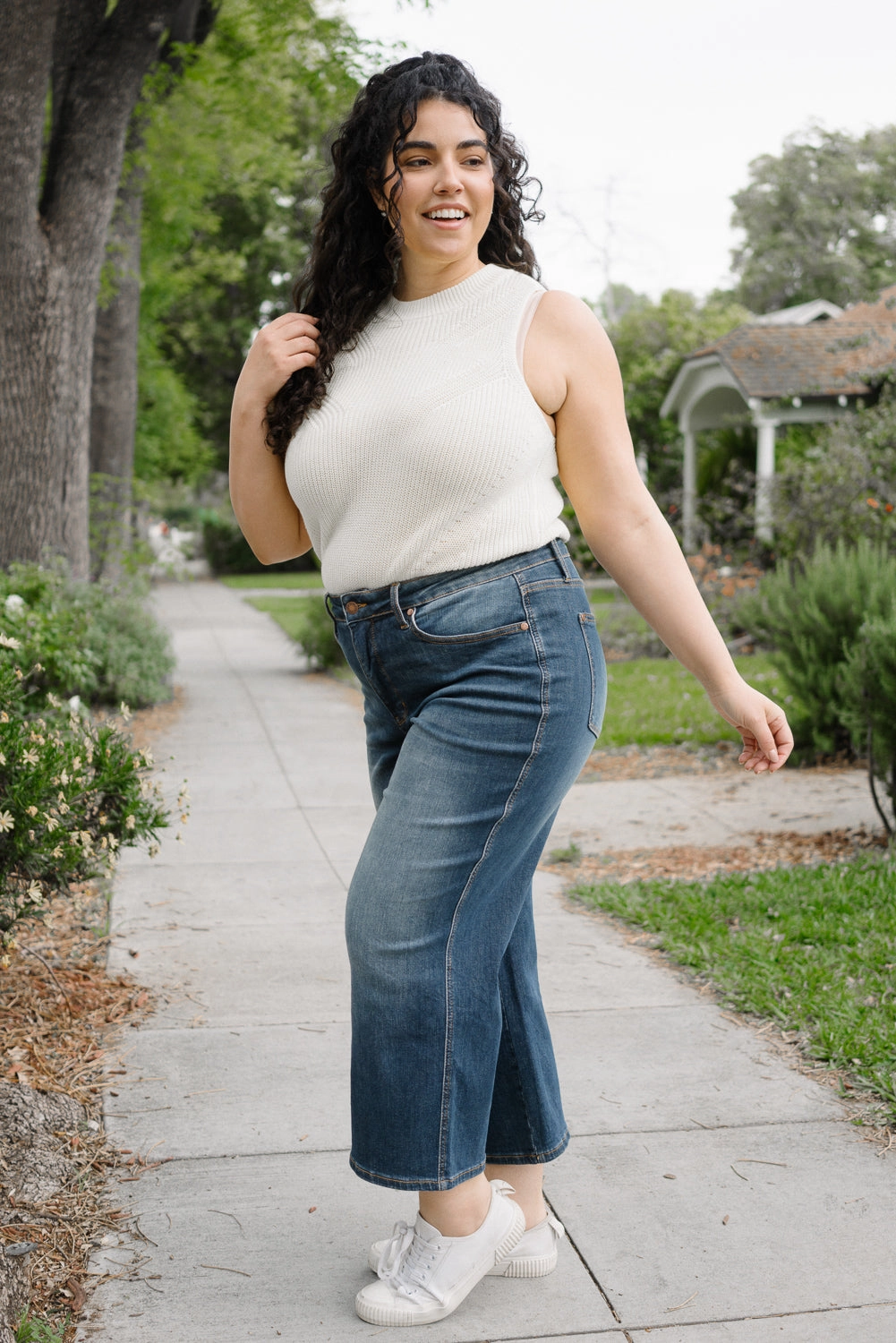 Cassandra Mid Rise Tummy Control Crop Wide Leg Jeans - PLUS