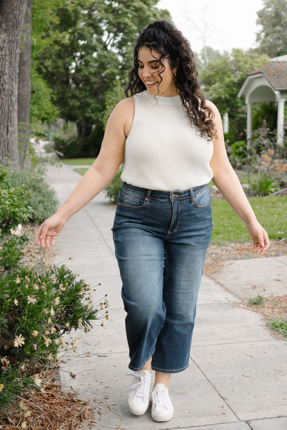 Cassandra Mid Rise Tummy Control Crop Wide Leg Jeans - PLUS