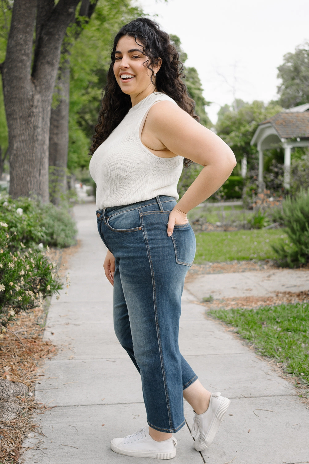 Cassandra Mid Rise Tummy Control Crop Wide Leg Jeans - PLUS