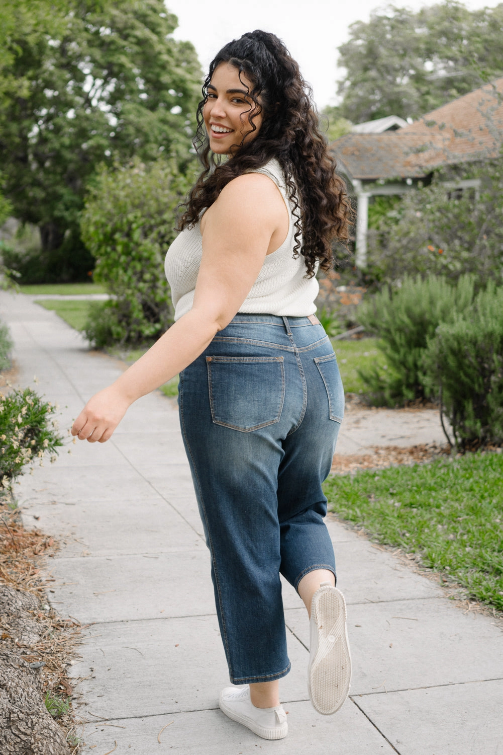 Cassandra Mid Rise Tummy Control Crop Wide Leg Jeans - PLUS