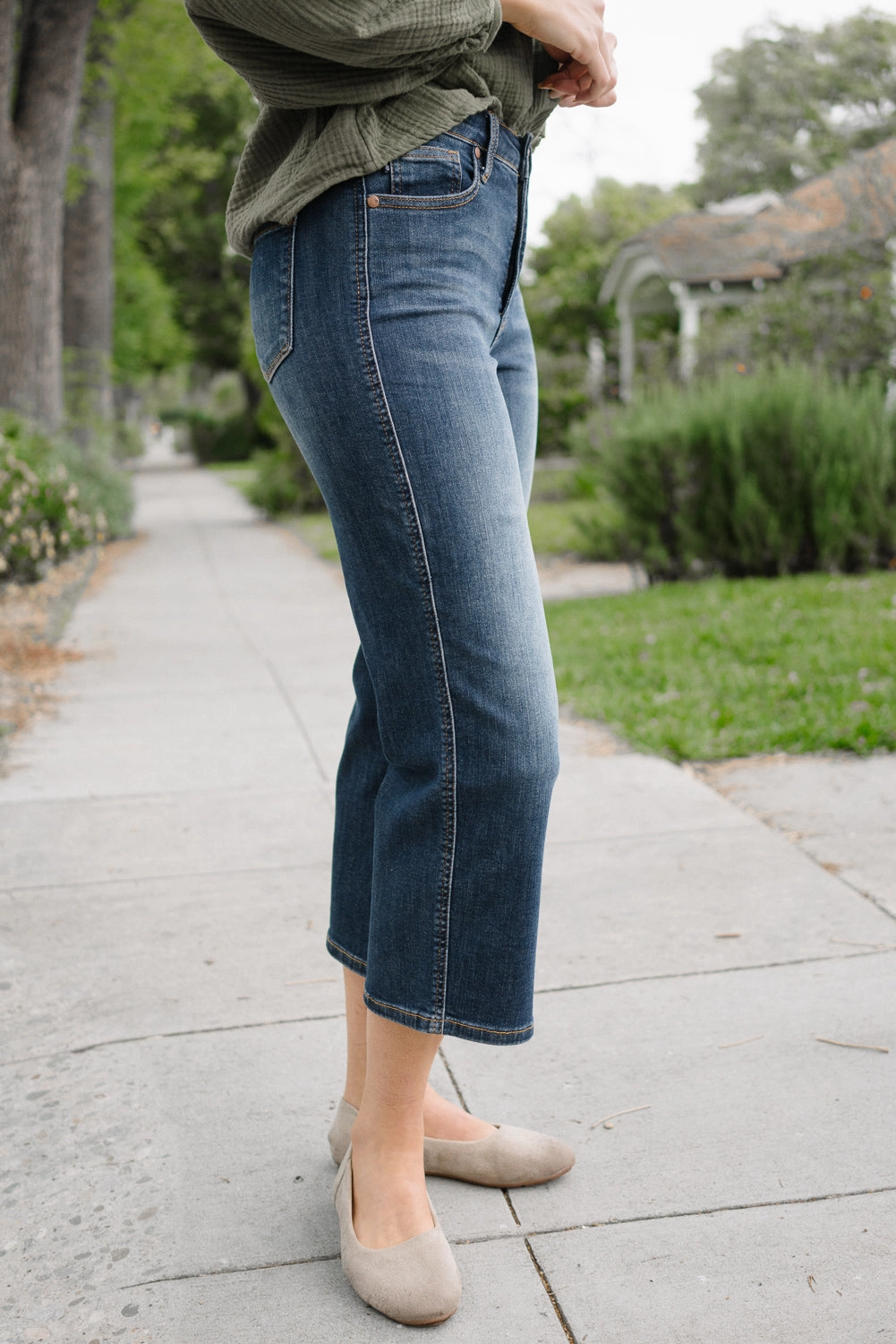 Cassandra Mid Rise Tummy Control Crop Wide Leg Jeans