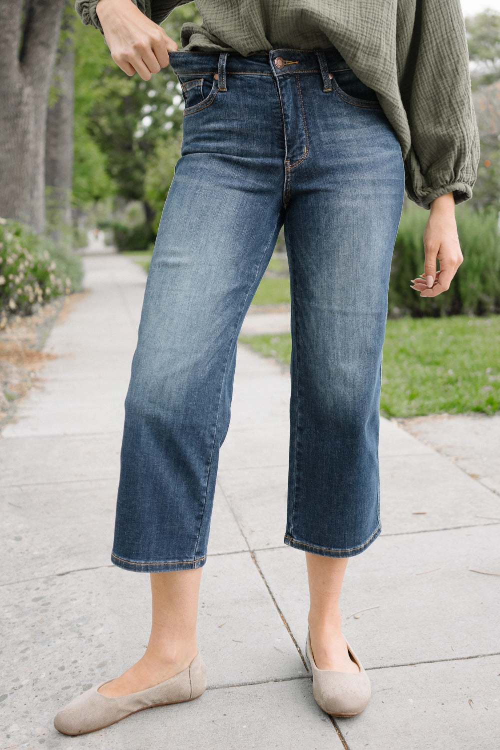 Cassandra Mid Rise Tummy Control Crop Wide Leg Jeans