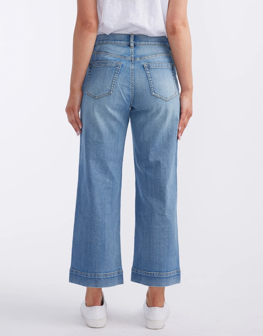 Catalina Cropped Wide Leg Jeans - Mid Wash