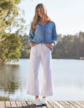 Catalina Cropped Wide Leg Jeans - White