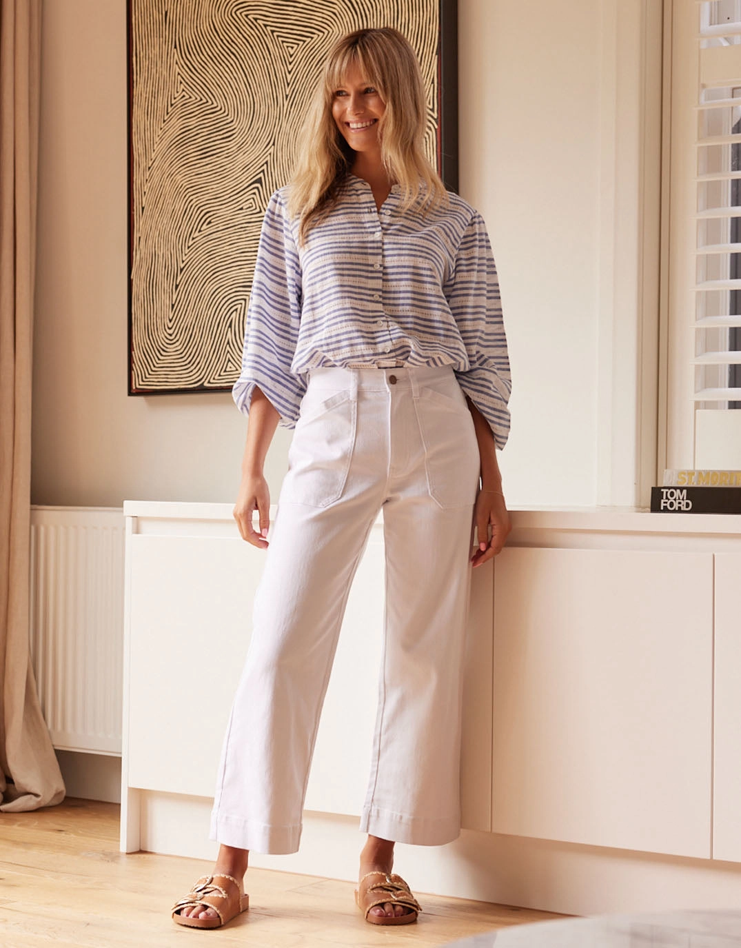 Catalina Cropped Wide Leg Jeans - White