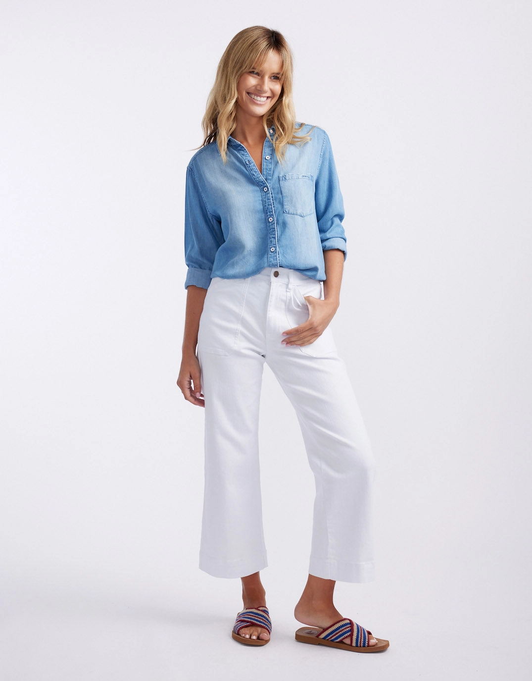 Catalina Cropped Wide Leg Jeans - White