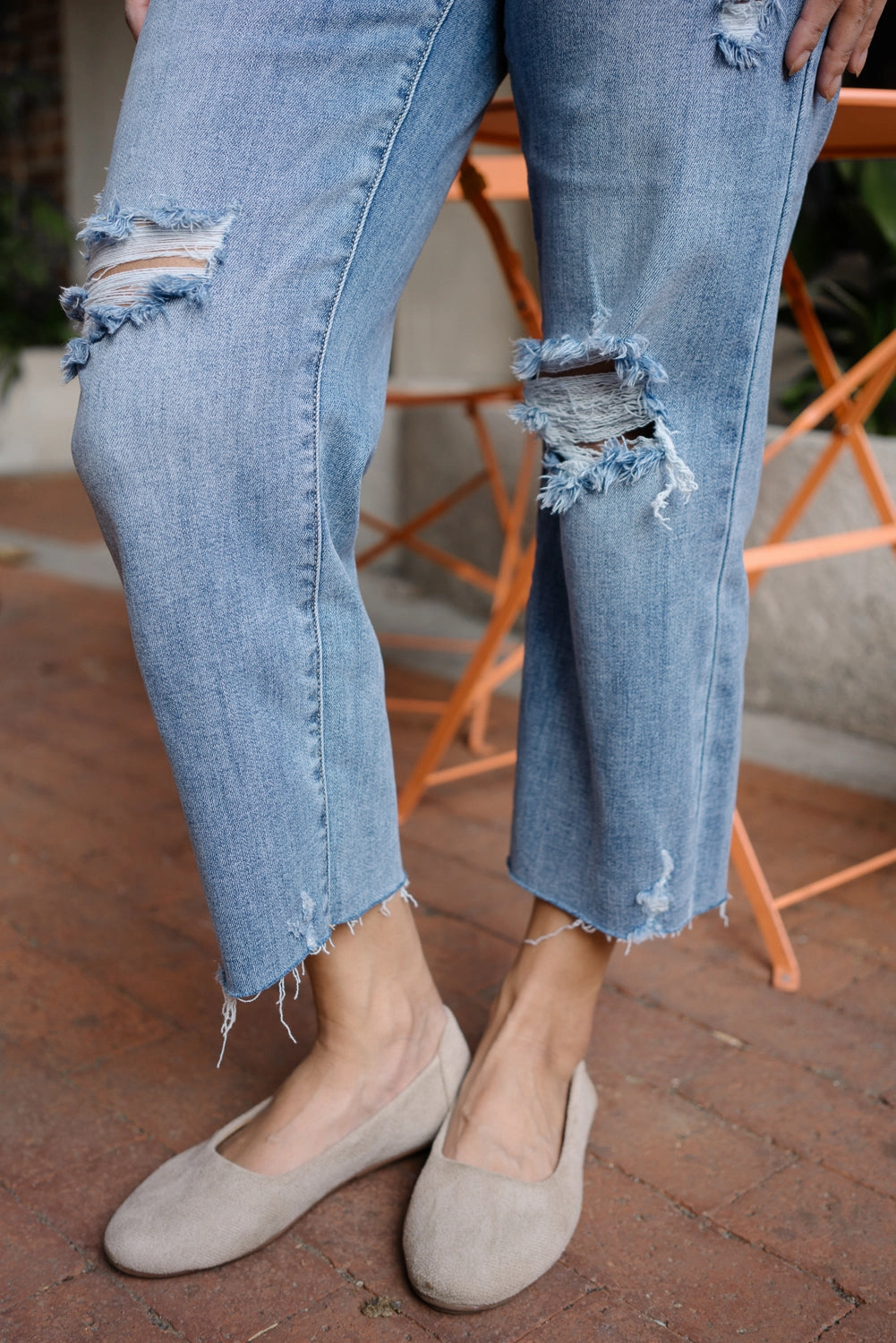 Celeste High Rise With Distressed Crop Wide Leg