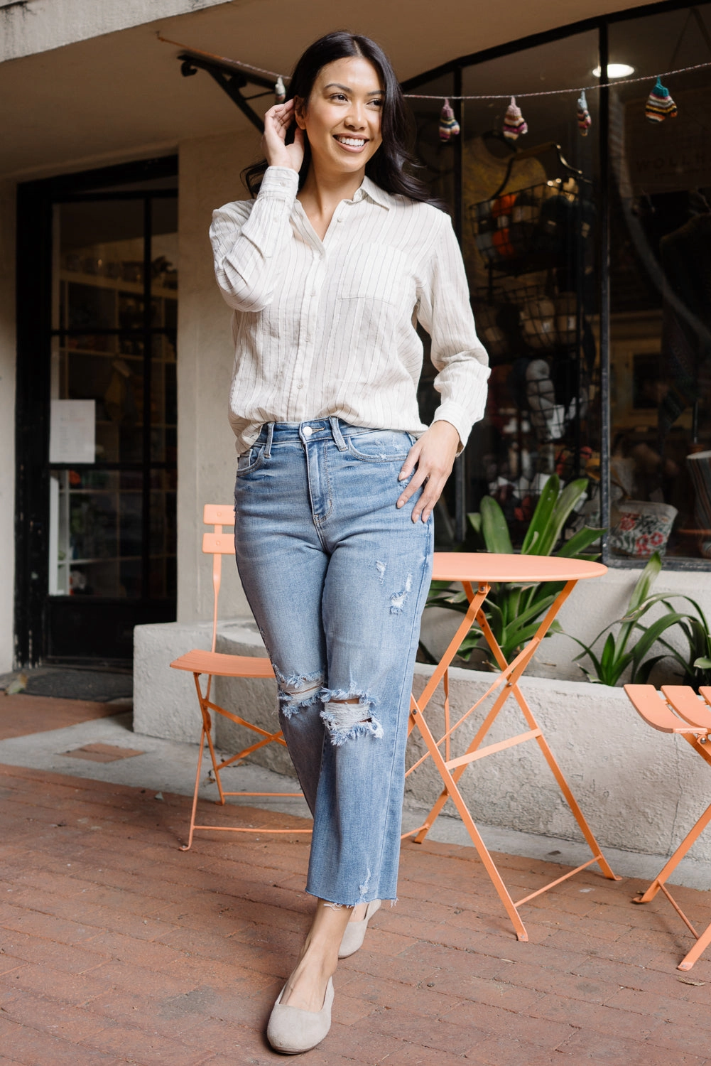 Celeste High Rise With Distressed Crop Wide Leg