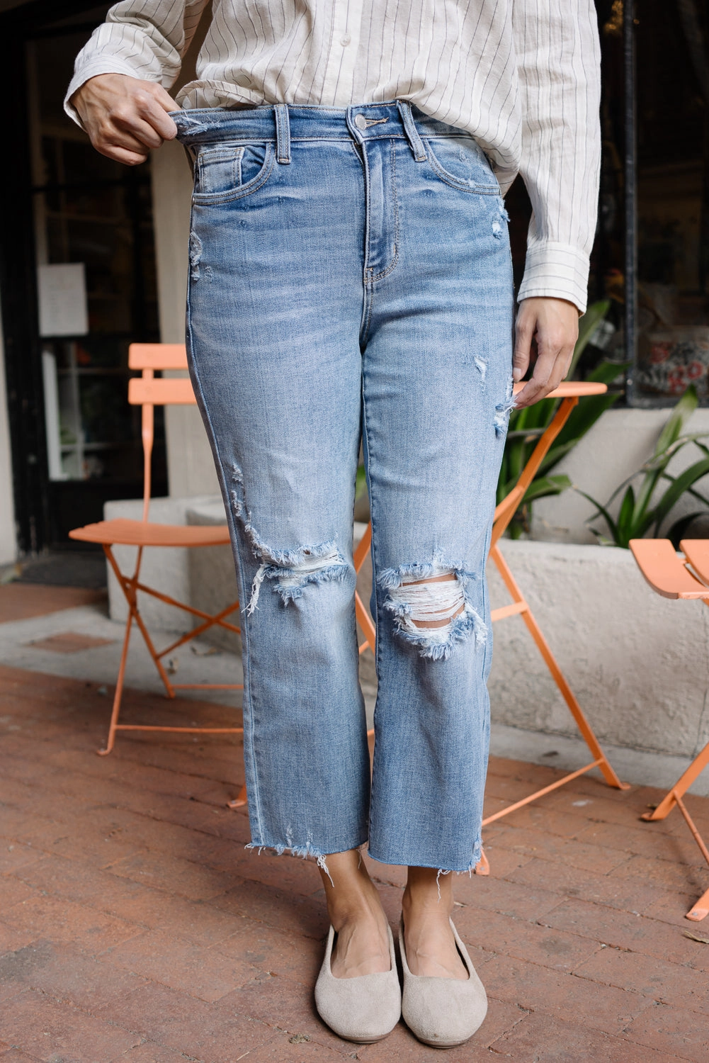 Celeste High Rise With Distressed Crop Wide Leg