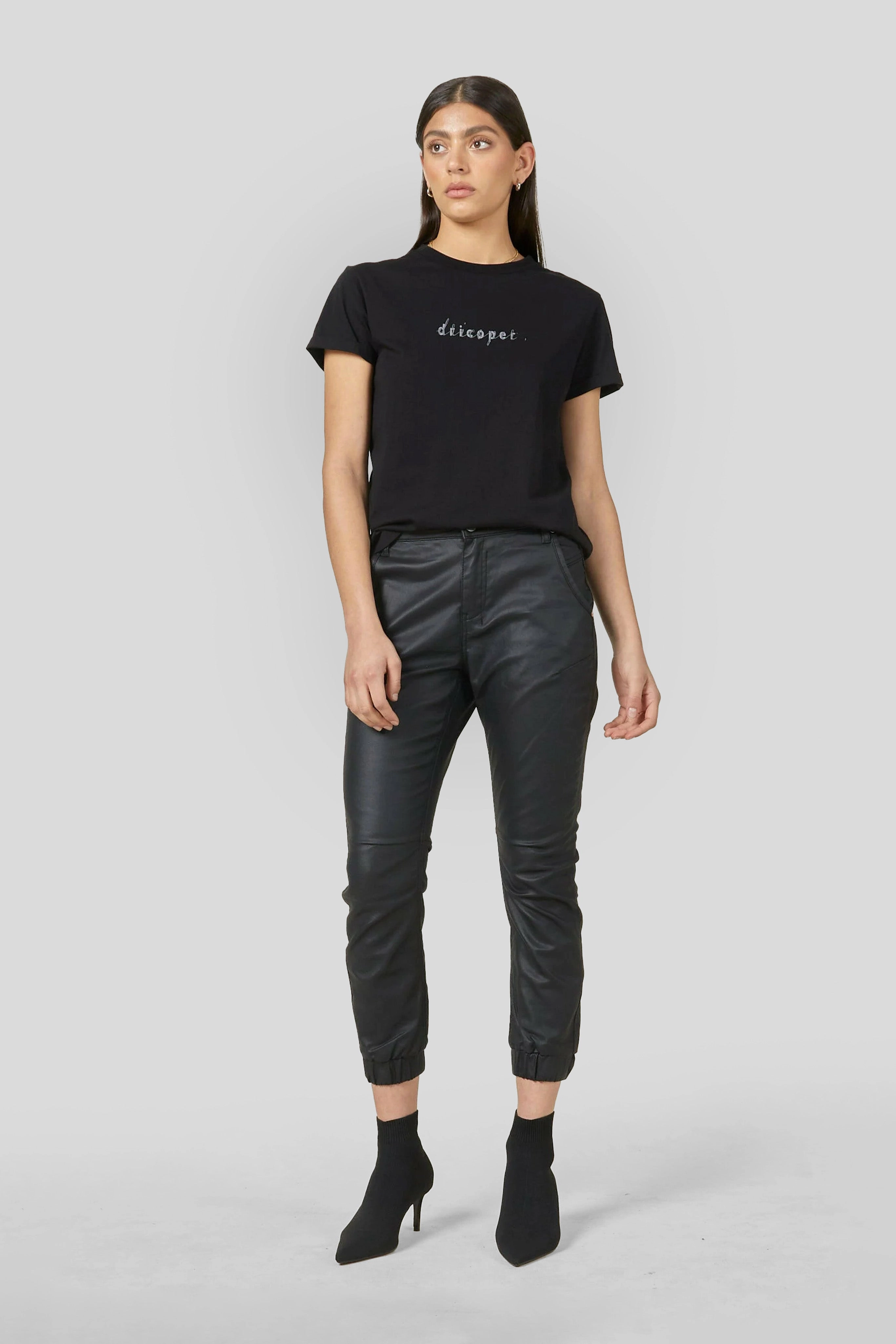 Coated Denim Black Cuffed Jeans