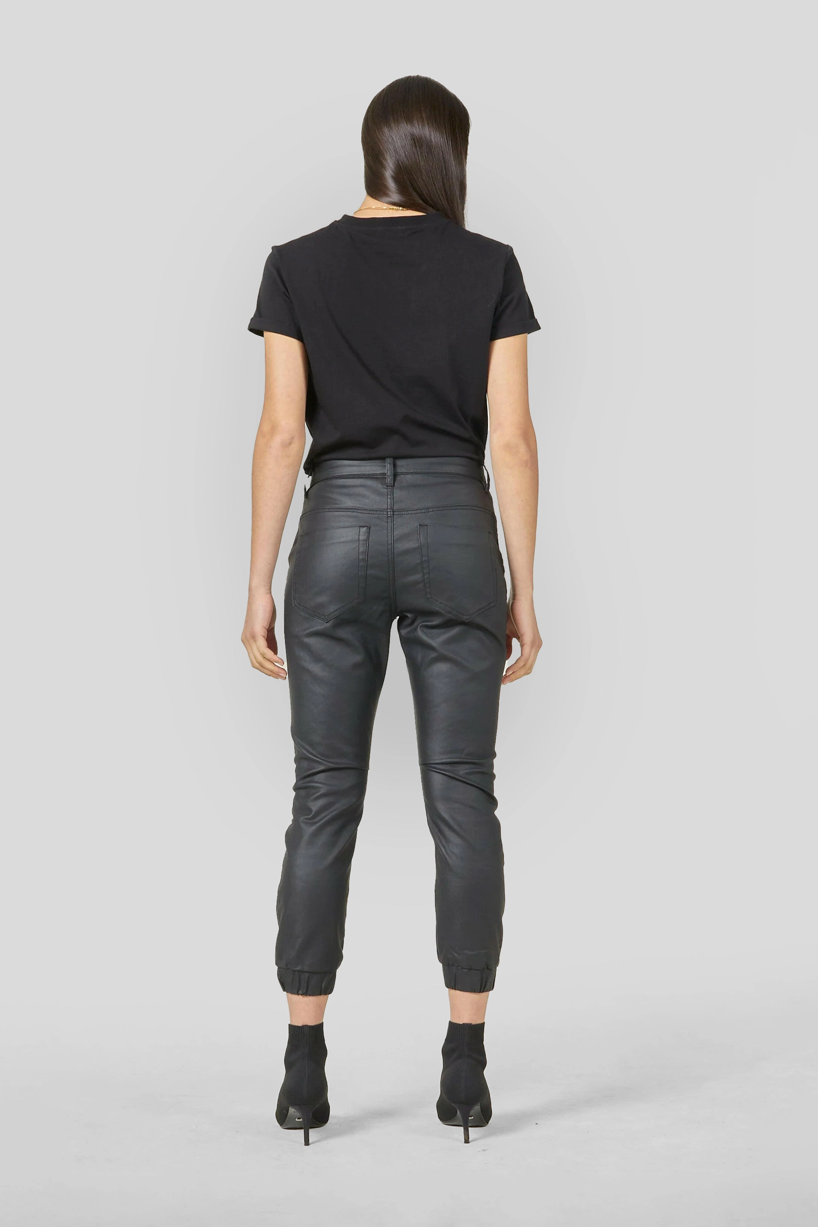 Coated Denim Black Cuffed Jeans