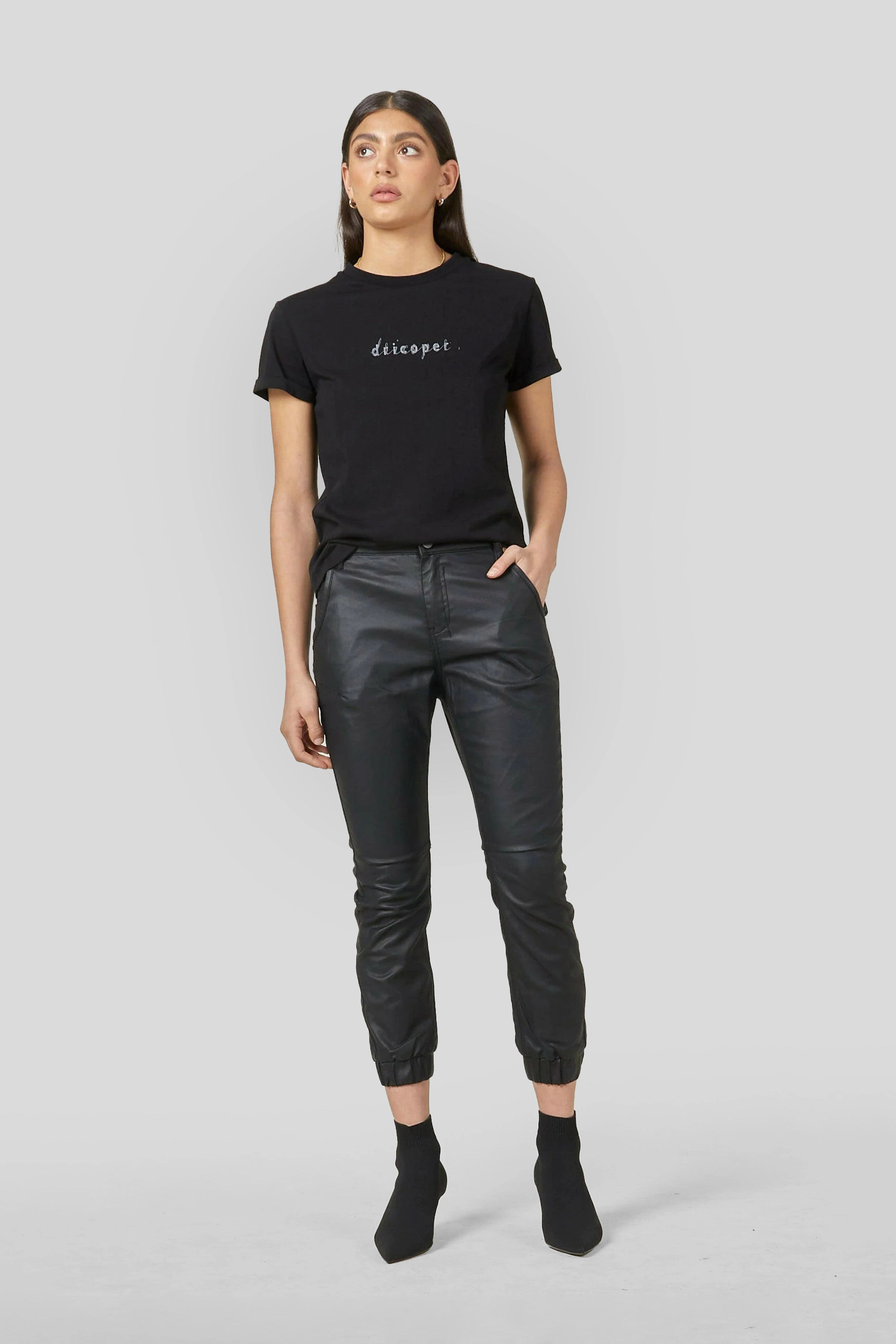 Coated Denim Black Cuffed Jeans