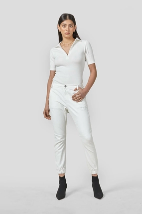 Coated Denim Cuffed White Jeans