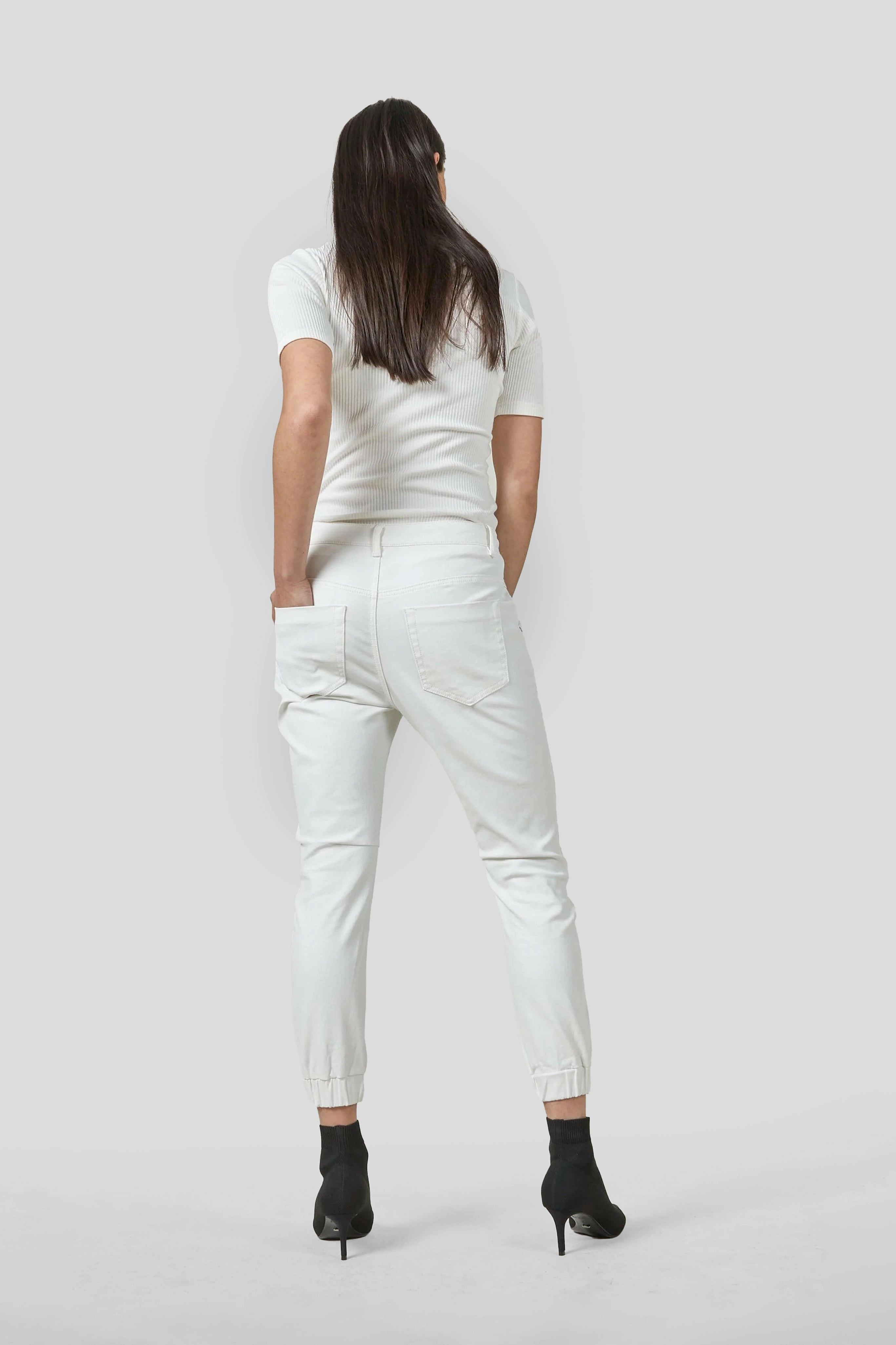 Coated Denim Cuffed White Jeans