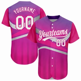 Custom Purple White-Hot Pink 3D Pattern Design Abstract Sport Authentic Baseball Jersey