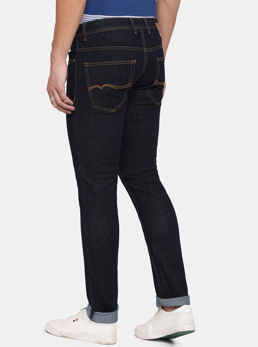 Dark Blue Solid Narrow Fit Jeans | Greenfibre