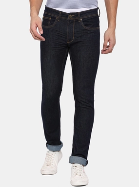 Dark Blue Solid Narrow Fit Jeans | Greenfibre