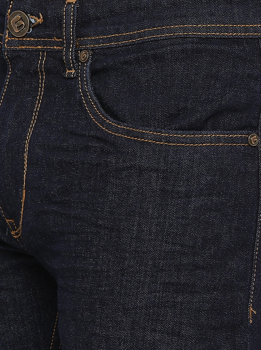 Dark Blue Solid Narrow Fit Jeans | Greenfibre