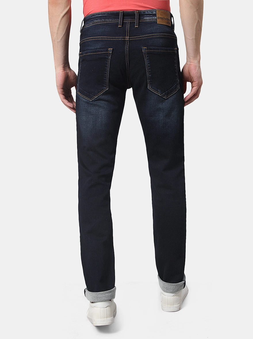 Dark Blue Solid Slim Fit Jeans | Greenfibre