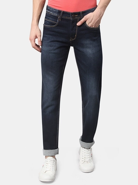 Dark Blue Solid Slim Fit Jeans | Greenfibre