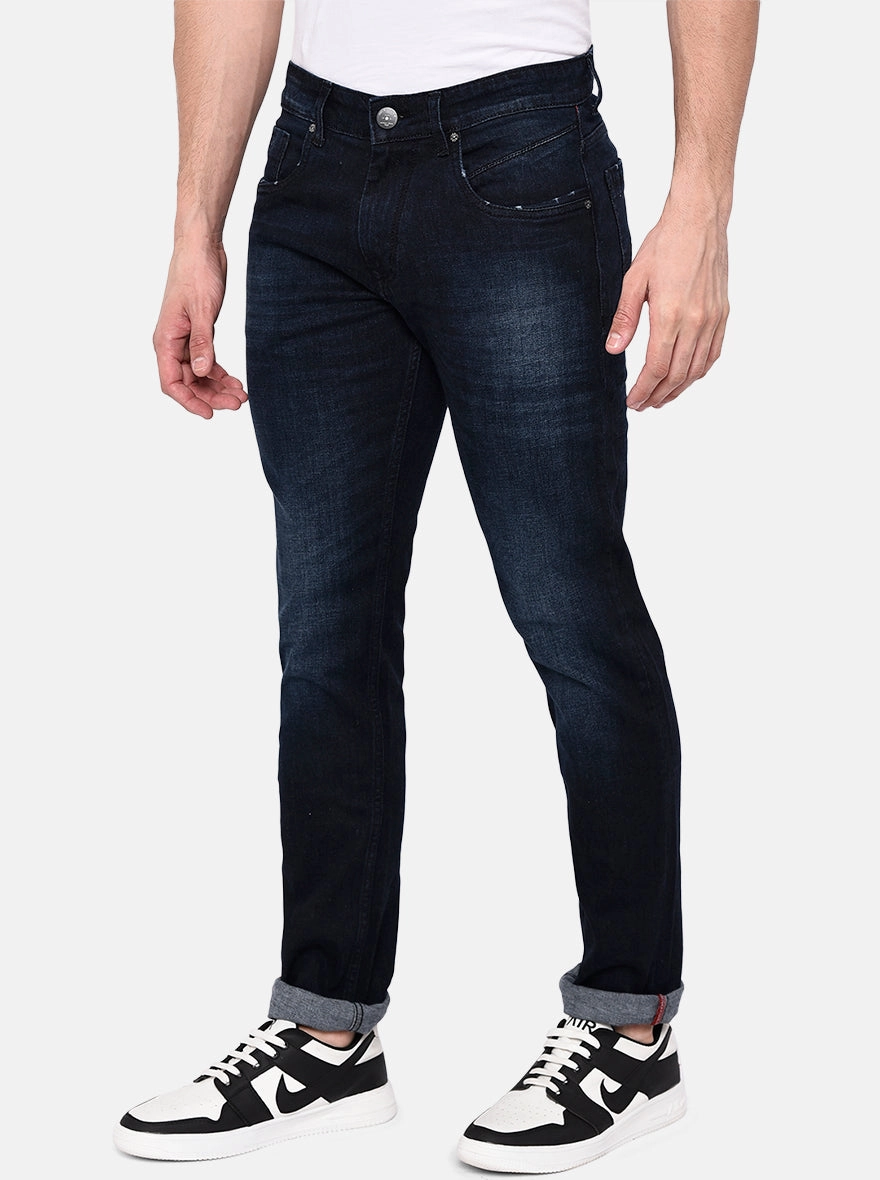 Dark Blue Solid Slim Fit Jeans | JadeBlue