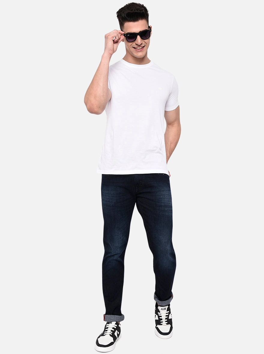 Dark Blue Solid Slim Fit Jeans | JadeBlue