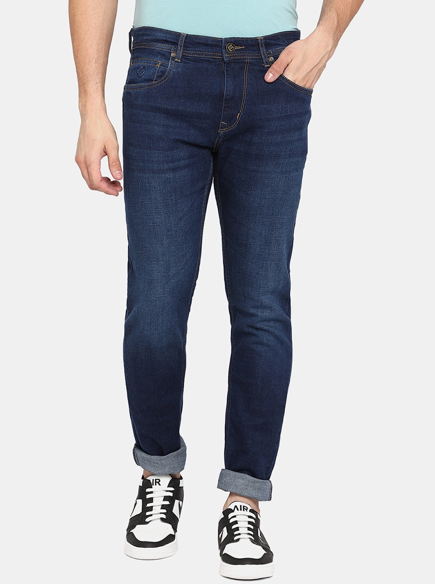 Dark Blue Washed Narrow Fit Jeans | Greenfibre