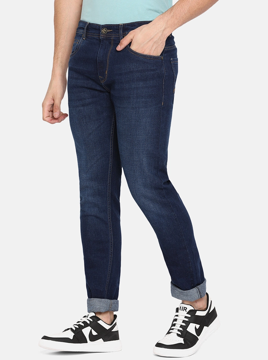 Dark Blue Washed Narrow Fit Jeans | Greenfibre