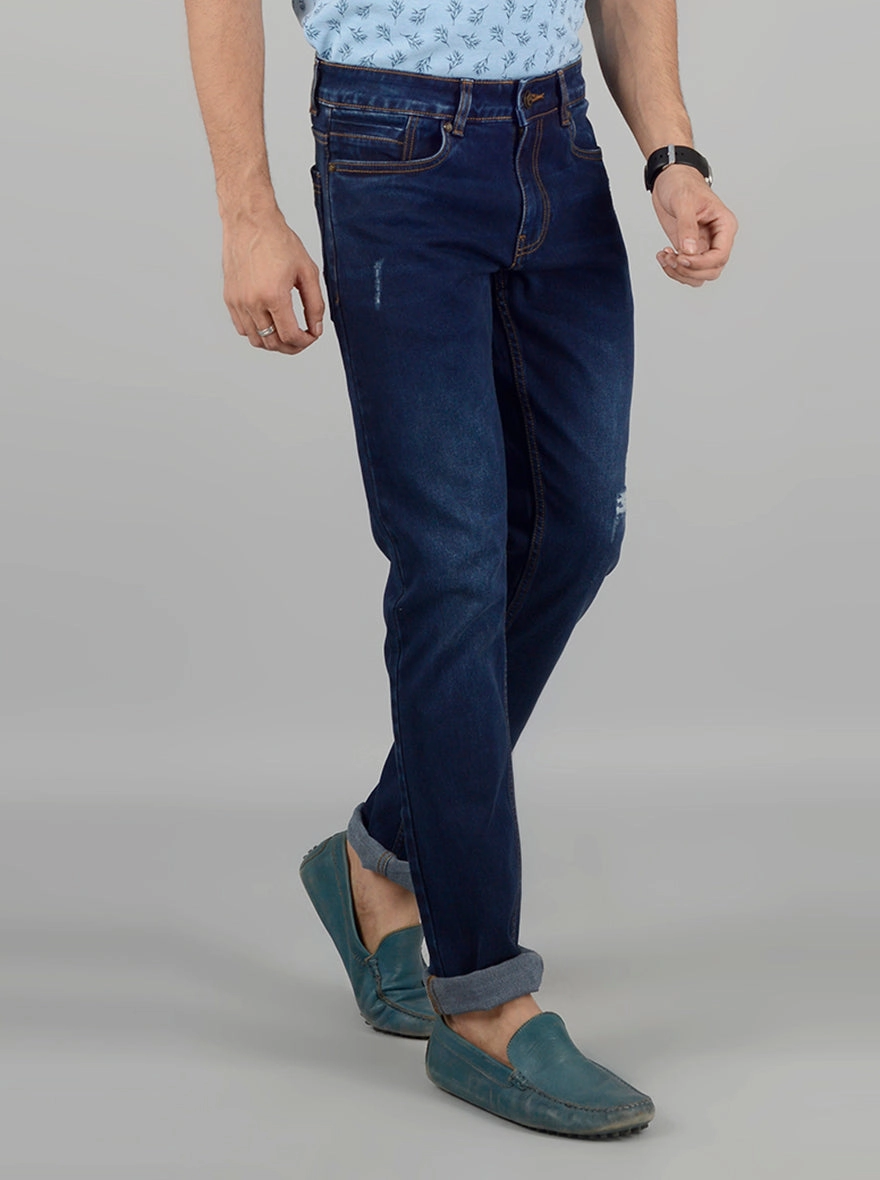 Dark Blue Washed Straight Fit Jeans | Greenfibre