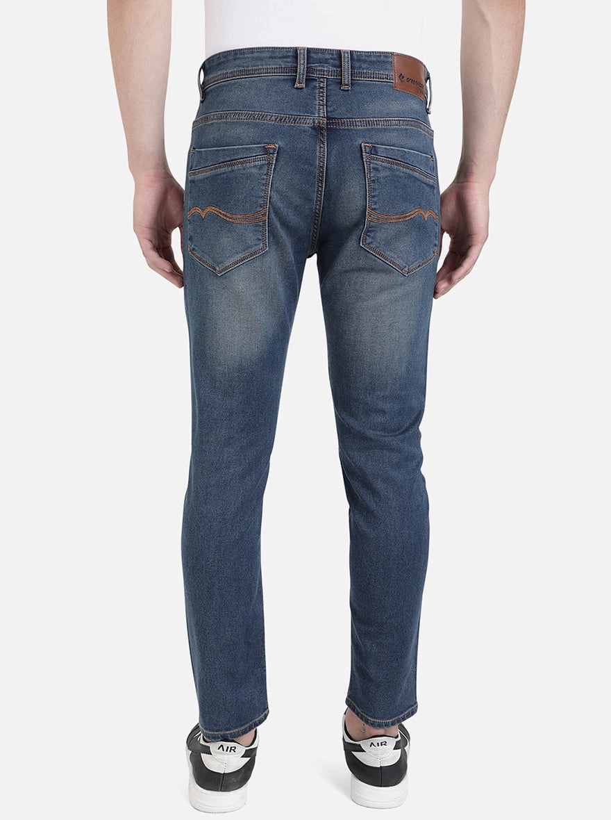 Denim Blue Washed Slim Fit Jeans | Greenfibre