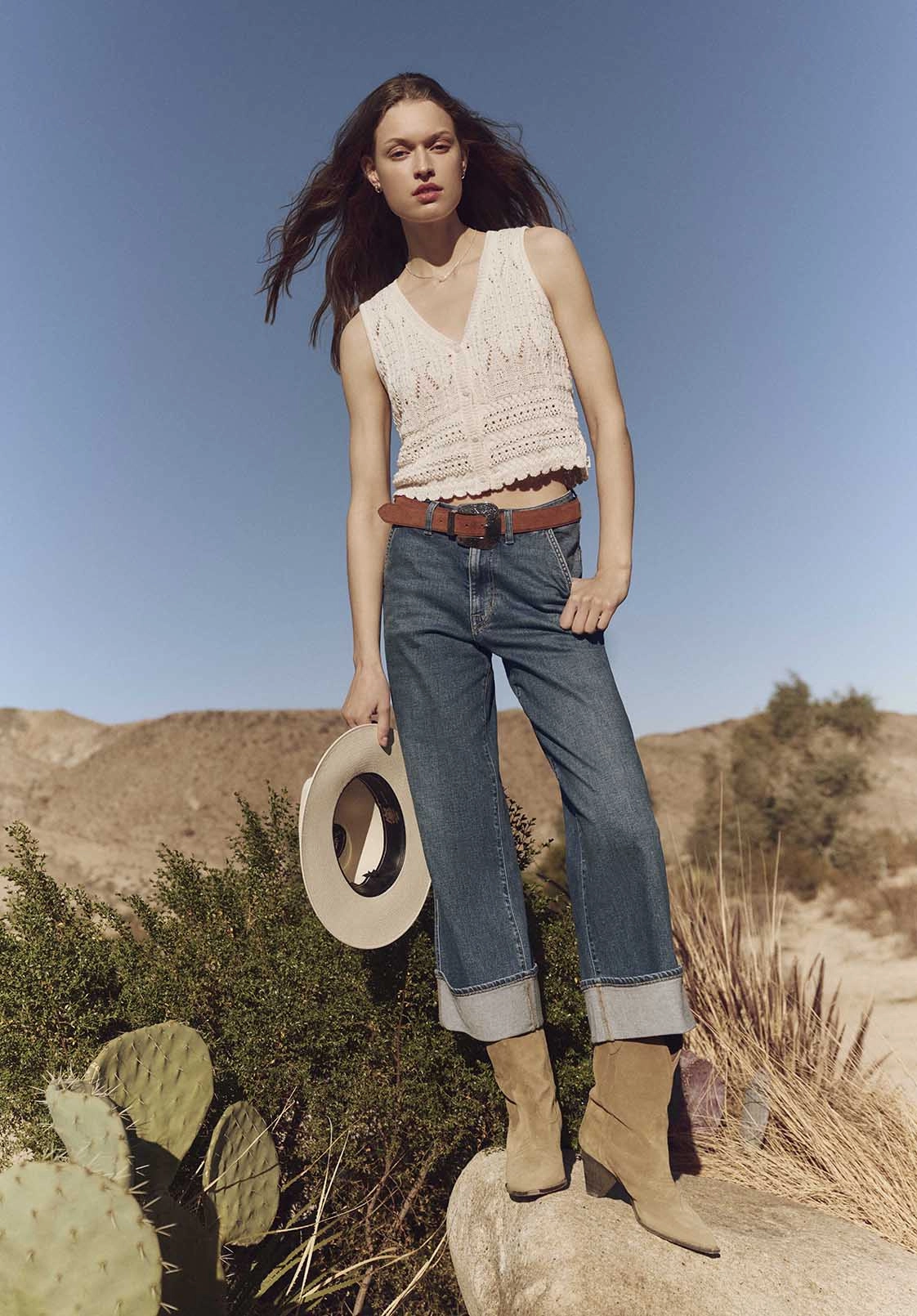 High Rise Wide Leg Cropped Addison Women's Jeans, Indigo Worn - BL16047