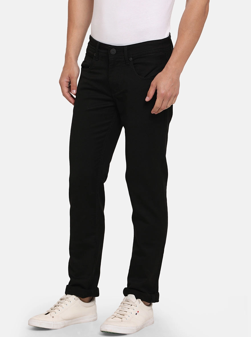 Jet Black Solid Slim Fit Jeans | JadeBlue