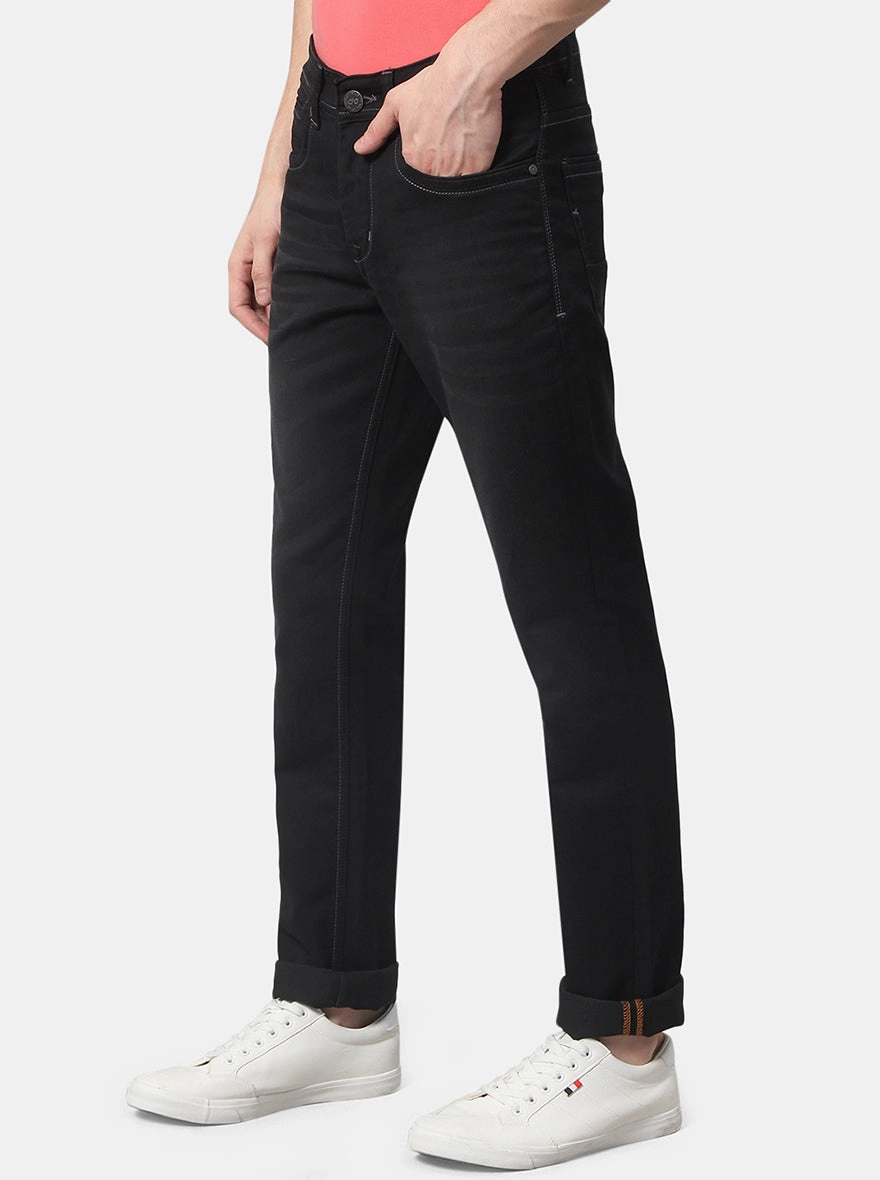 Jet Black Washed Straight Fit Jeans | JadeBlue
