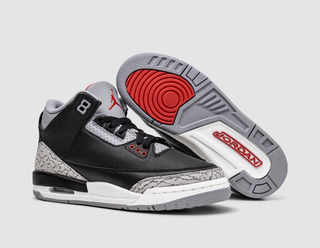 Jordan 3 Retro GS Black / Fire Red - Cement Grey