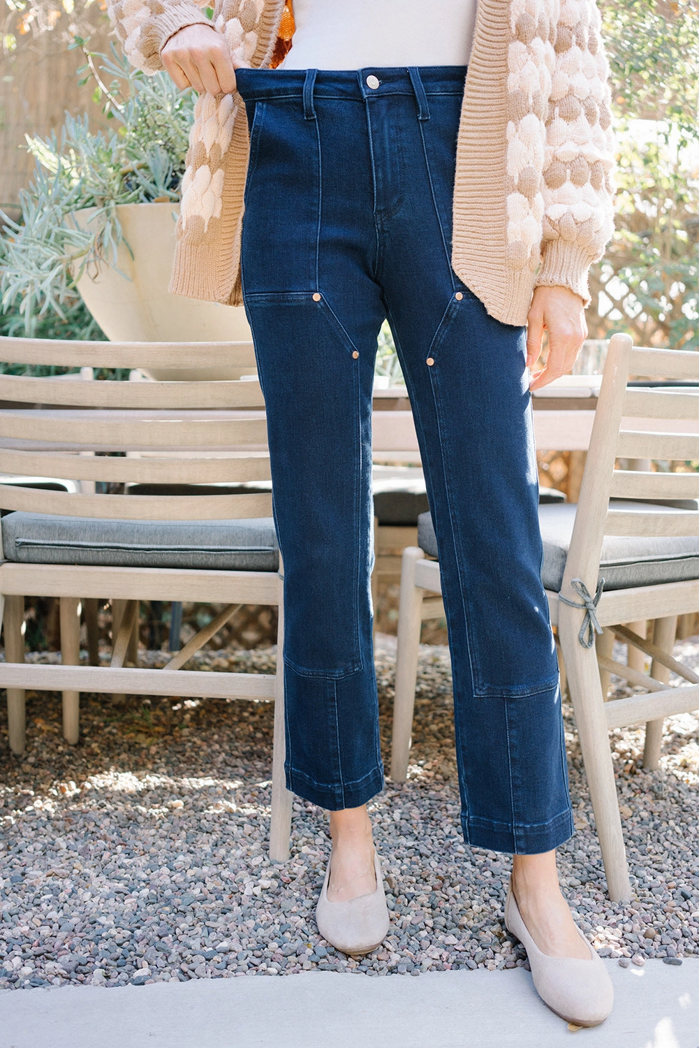 Leslie High Rise Work Wear Knee Patch Straight Jeans