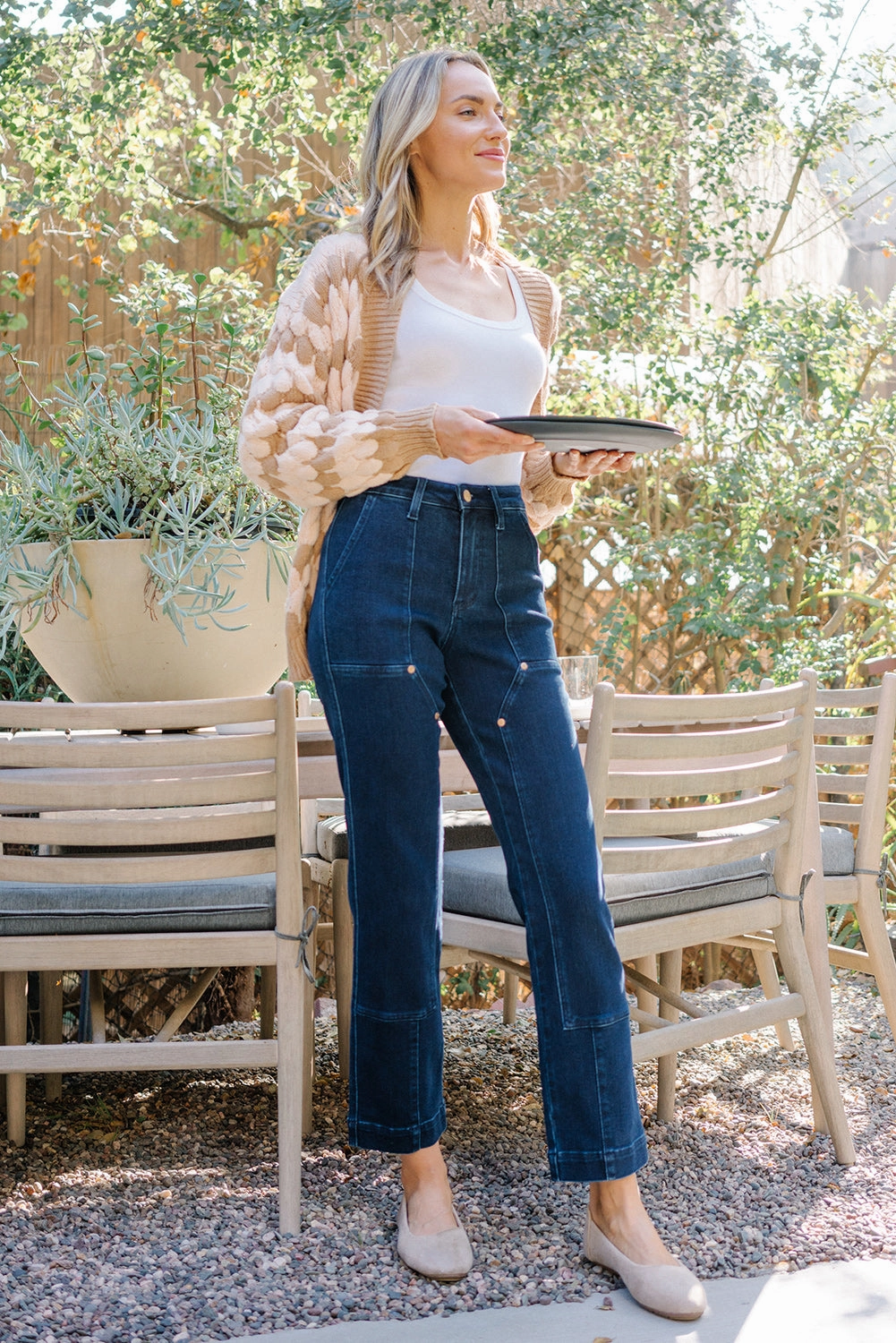 Leslie High Rise Work Wear Knee Patch Straight Jeans