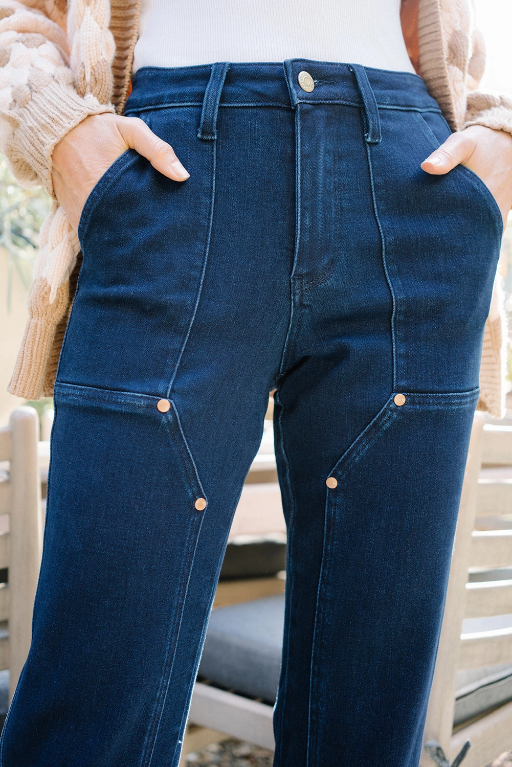 Leslie High Rise Work Wear Knee Patch Straight Jeans