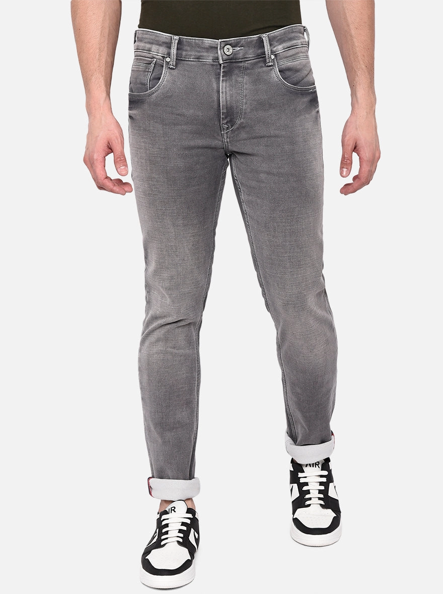 Light Grey Solid Slim Fit Jeans | JadeBlue