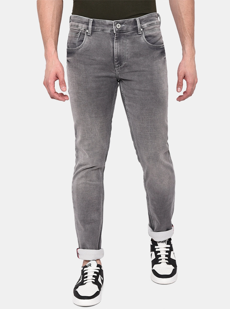 Light Grey Solid Slim Fit Jeans | JadeBlue