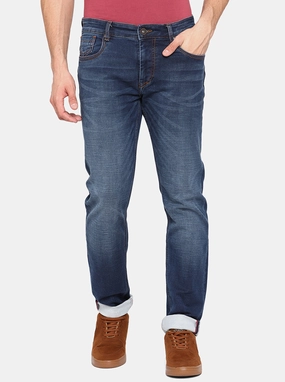 Mid Blue Solid Slim Fit Jeans | JadeBlue