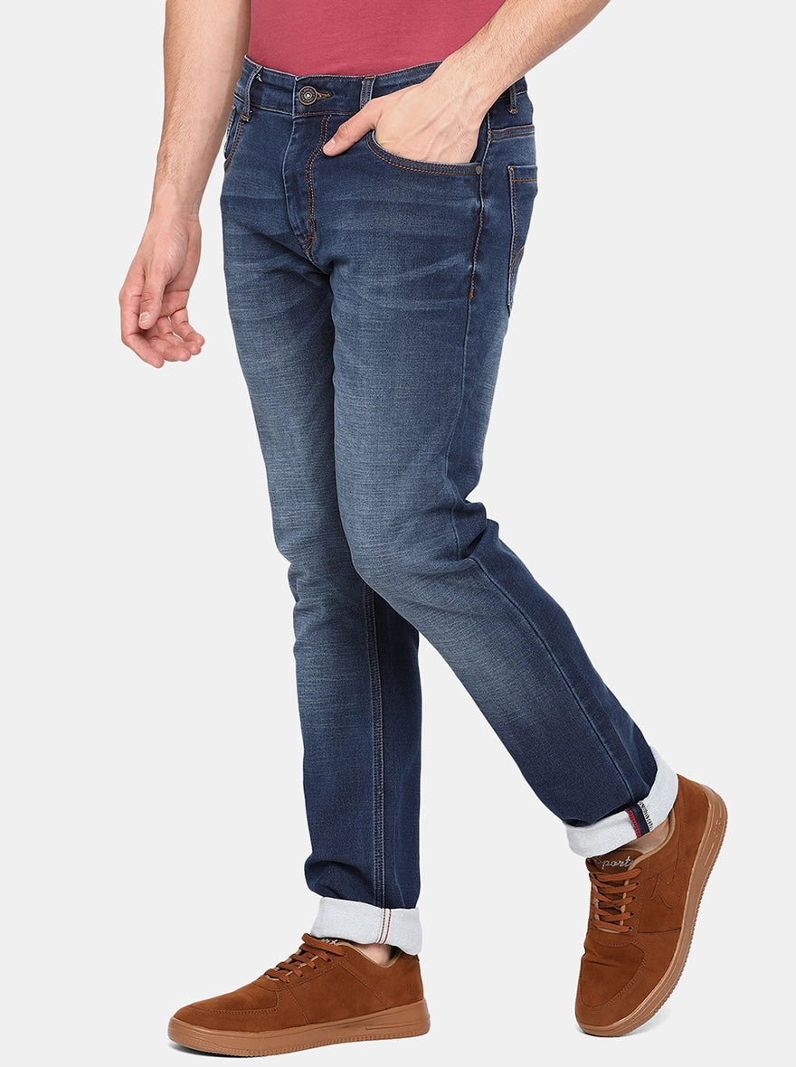 Mid Blue Solid Slim Fit Jeans | JadeBlue