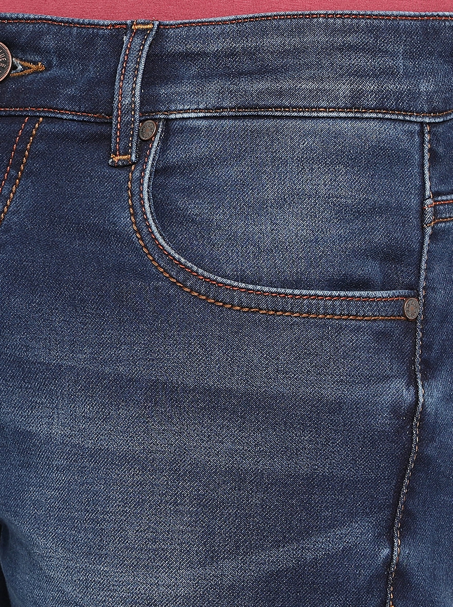 Mid Blue Solid Slim Fit Jeans | JadeBlue