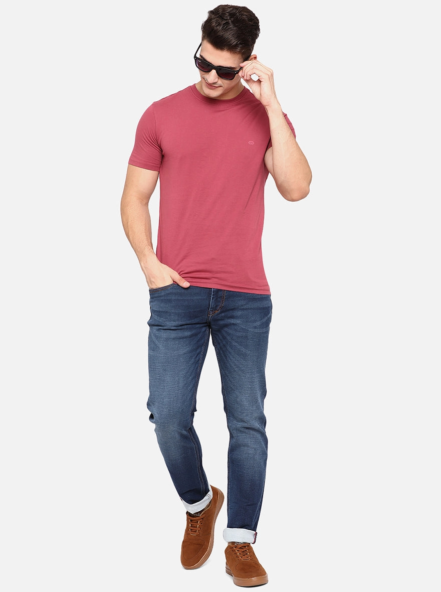 Mid Blue Solid Slim Fit Jeans | JadeBlue